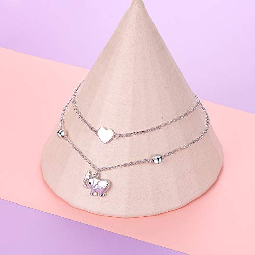 Image of Flyow Anklet for Women S925 Sterling Silver Adjustable Foot Beaded Heart Charm Ankle Bracelet Anklets Jewelry