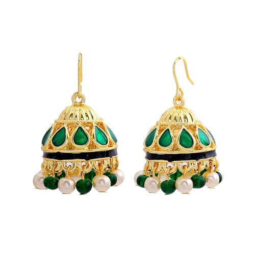 Gehena by Estele Jewellery Earrings for Women Gold Plated Green Enamel Jhumka Earrings with Green and White Pearls for Girls and Women-5010349-IG ER (B08KX4JL82) Amazon Price History, Amazon Price Tracker