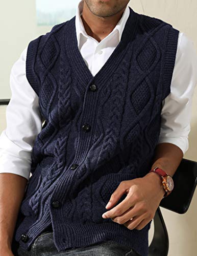 Image of PJ PAUL JONES Mens Cable Knit V Neck Sweater Vest Button Up