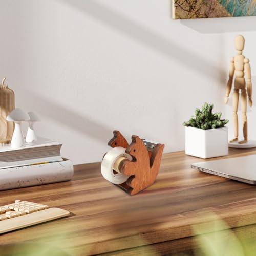 Eichhörnchenform Abroller Klebeband, Niedlicher Klebebandabroller aus Holz Zum 23 mm Rollen Vintage Klebbandspender mit Transparentem Klebeband Kreative Tischzubehör für Büro, Zuhause, Schule, DIY