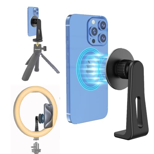 WEWOGA Magnético Teléfono Trípode Montaje con 1/4 Soporte Adaptador para el Llenado Luz Magnética Teléfono Trípode Abrazadera Compatible con iPhone 17 16 15 14 13 12 Pro MAX Plus Todos los teléfonos