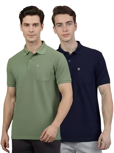 Image of Lux Cozi Men's Cotton Blend Polo T-Shirt with Chest Pocket | Collar T-Shirts for Men | Half Sleeves | Plain - Regular Fit (Pack of 2)