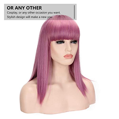 PIXNOR Peruca Feminina Longa Reta Com Estrondo Puro Roxo Feminino Fantasia Cosplay Peruca Sintética