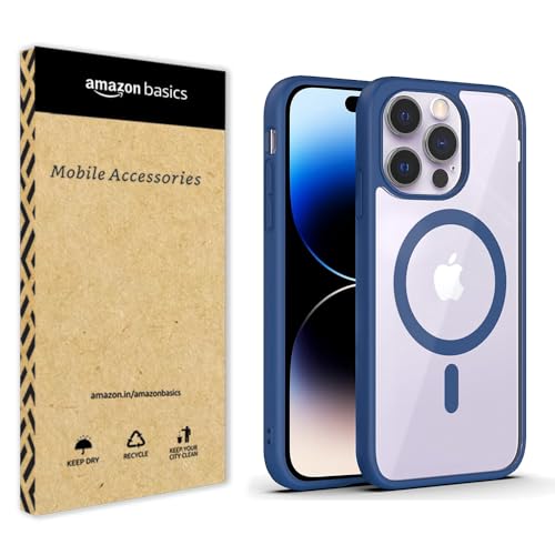 Image of amazon basics Mag-Safe Case Compatible for iPhone 14 Pro Cover | Transparent Ultra Hybrid Drop and Camera Protection Back Cover Case Compatible for iPhone 14 Pro (Blue)
