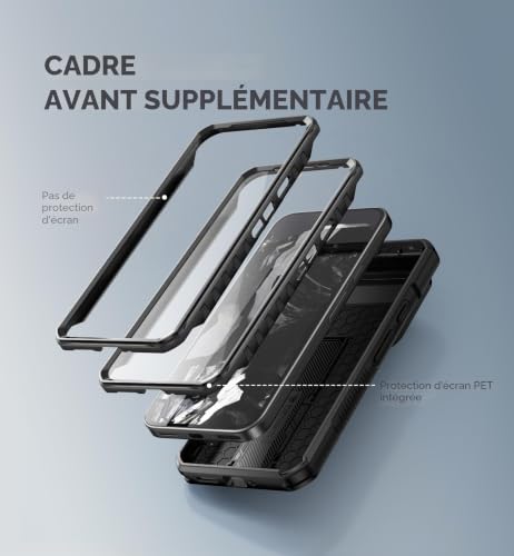 Coque Google Pixel 9 Pro XL robuste noire avec support et cache caméra - 4