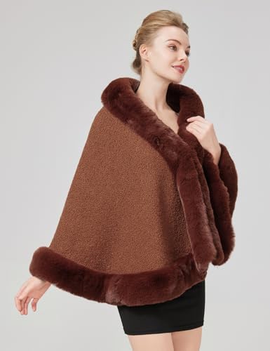 Faux Fur Shawl Wrap Cape Poncho with Trim Women Cardigan Coat Sleeveless Open Front Winter Dressy Fashion Tops4