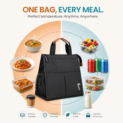 Image of Favria Insulated Lunch Bag for Office Use Men Women | Fits 3 Lunch Box,Water Bottle, Cutlery, Cans | Tiffin Box Carry Bag | 5 Pockets Big Tiffin Cover Bag Water Resistant Leak Proof (Tote Bag)