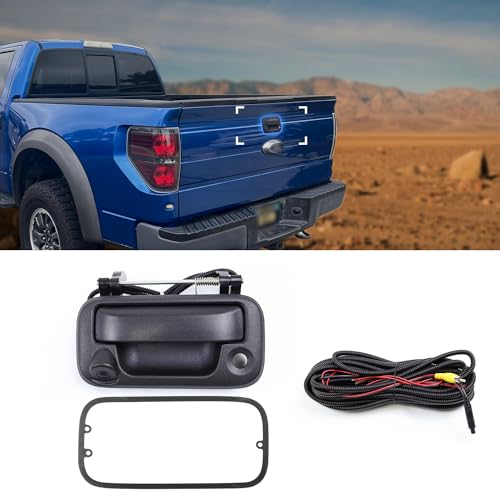Image of Rear Tailgate Handle and Reverse Rear View Backup Camera with Extension Cable Wiring Harness Kit Compatible with Ford F150 F250 F350 F450 F550, Replace # 8L3Z-9943400-AC