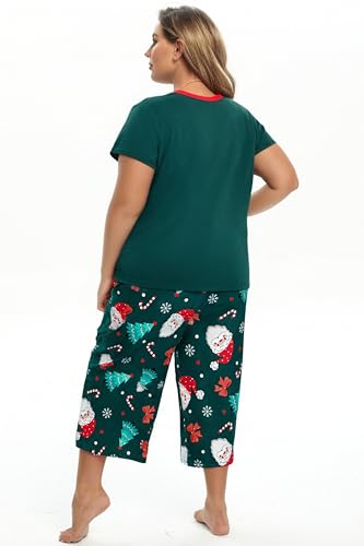 Image of Vozanet Women's Pajamas Set Soft V Neck Sleepwear Top and Capri Pj Lounge Sets Cartoon Heart Shape Cat Nighty Plus Size