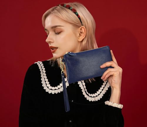 Image of YALUXE Genuine Leather Wristlet Handbags Purses Cell Phone Pocket Clutch Wallet Crossbody Bags for Women
