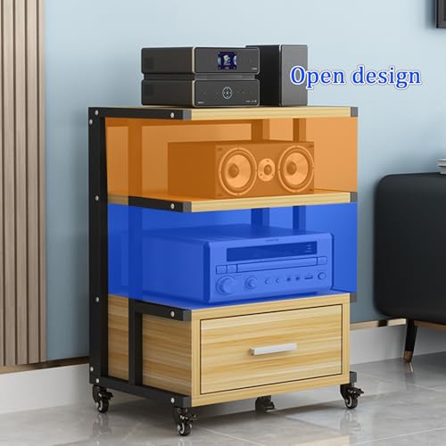 Estante de audio con poleas móviles y baldas regulables para optimizar ventilación de componentes 7