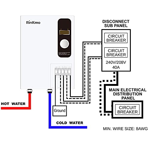 RINKMO Electric Tankless Water Heater - 24KW 240V Instant On Demand Residential Electric Hot Water Heater 2 Years Warranty for Bathroom Bathtub Whole House Shower Sink Small