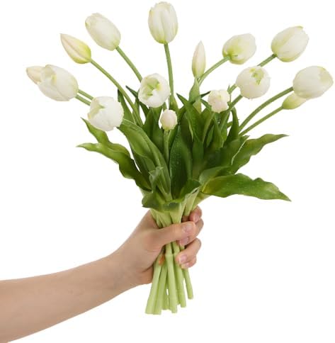 15 Pcs White Tulips Artificial Flowers Faux Tulips Real Touch Lat...