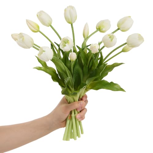 15 Pcs White Tulips Artificial Flowers Faux Tulips Real Touch Lat...