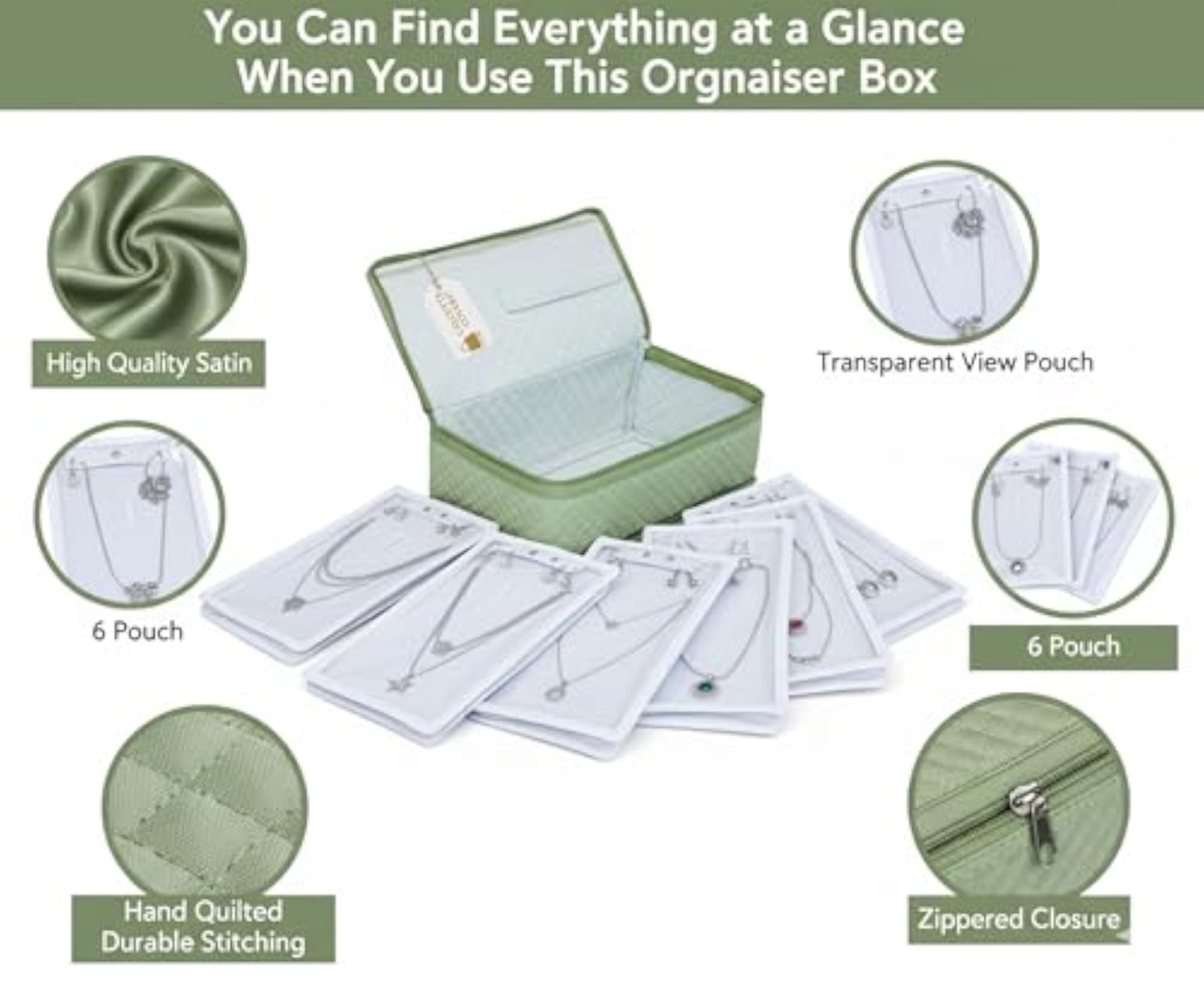 Satin Jewellery Organizer Box, Quilted Travel Kit Bag