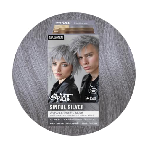 Splat Sinful Silver Semi Permanent Hair Dye Kit with Bleach, 1 Application