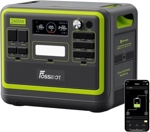 FOSSiBOT F2400 Estacion de Energia Portatil, Batería LiFePO4 2048 Wh, 3 Tomas de CA Para un Total de 2400W de Potencia (4800W de Pico), Generador Solar Portatil para Camping, Viajes
