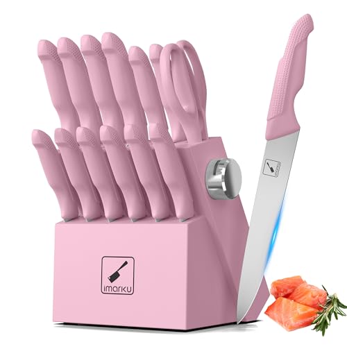 Imarku 14pc Pink Knife Set โ Kitchen Deba Knives