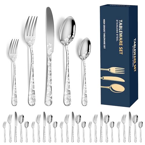 Dajidafu Besteck Set 6 Personen, 30 teiliges Cutlery Set mit Messer, Gabel, Löffel, Modernem Edelstahl Besteckset Besteckset Spiegelpoliert...