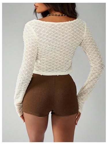 WDIRARA Women's Deep V Neck Cropped Cardigan Sweater Long Sleeve Knitted Outerwear3