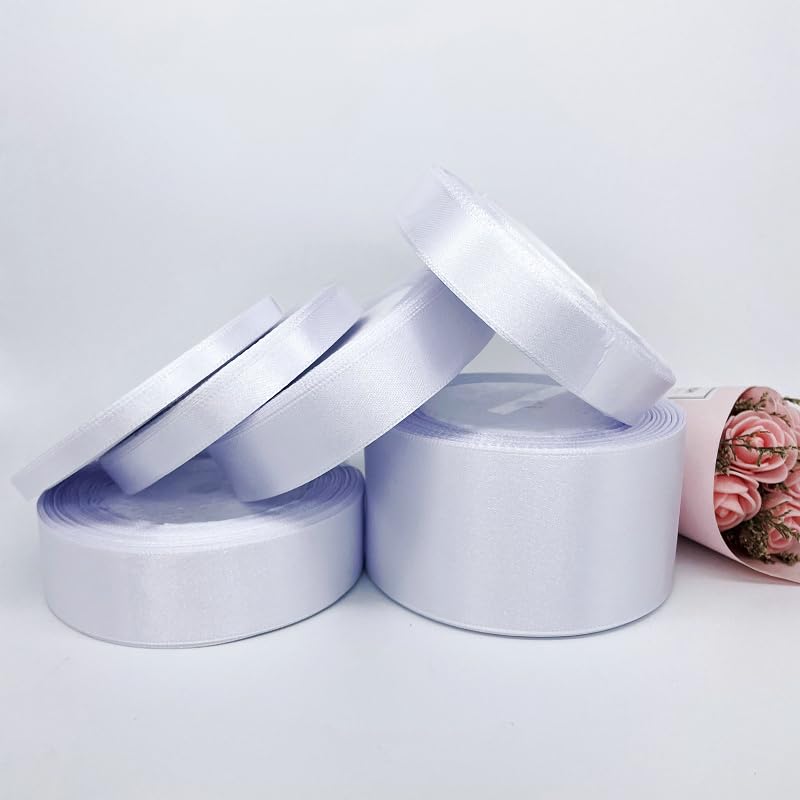 Ruban De Satin Blanc 25 Mm X 91 M - Ruban Décoratif Pour Emballage Cadeau, Mariage, Baptême, Travaux Manuels - 2