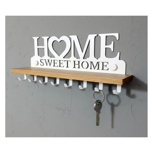 SirHoldeer Schlüsselbrett mit Ablage aus Echtholz & Metall Weiss | Wandorganizer mit 8 Haken für...