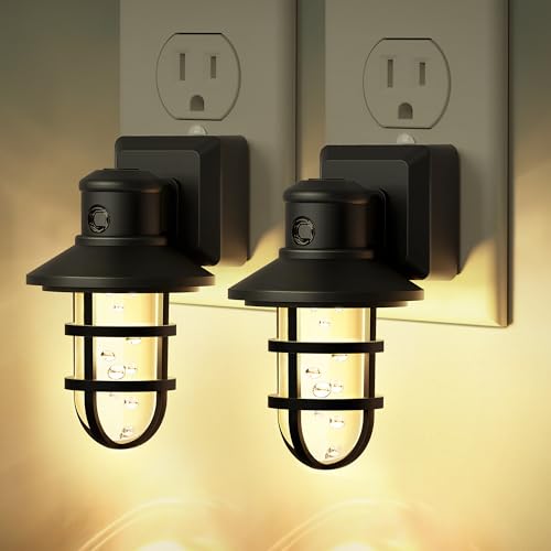 Night Lights Plug into Wall 【 2 Pack】, Vintage LED Night Light, Dusk to Dawn Sensor Auto-On/Off, Soft White 3000K, 30-60LM Dimmable Brightness Night Light for Kids Bedroom Bathroom Rustic Home Décor