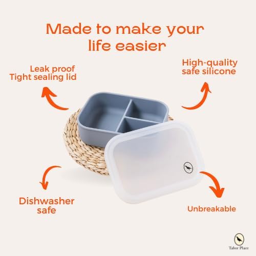 Miniatura 3 de Tabor Place - Fiambrera de silicona - 3 compartimentos - Silicona de grado alimenticio, a prueba de fugas, fácil de limpiar - Verde