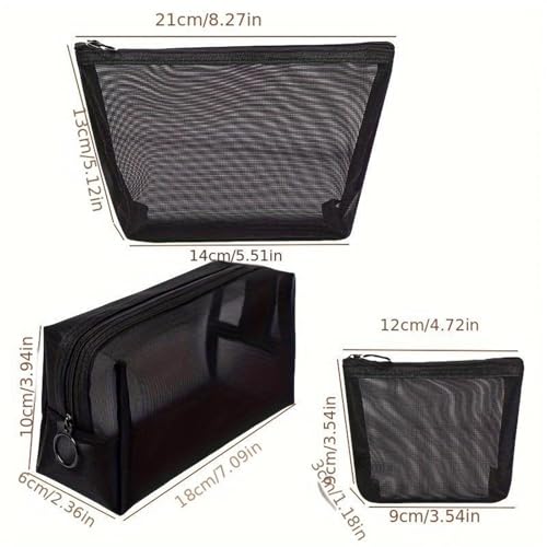 Trousse de maquillage en maille transparente avec fermeture éclair robuste