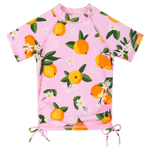 Image of BAOHULU Girls Two Piece Swimsuits Rash Guard Ruffle Bikini Skirt Short Sleeves Beach Dress Swimwear UPF 50+ 3-12Y