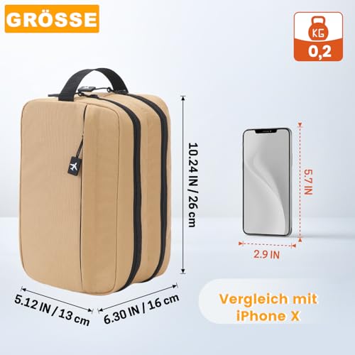 GNEGNI LIFE Trousse de toilette - 5,7 l - Grande trousse de toilette avec double fermeture éclair et 2 compartiments principaux - Trousse de toilette de voyage pour homme et femme - 26 cm, kaki – vue 4