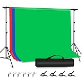 PULUZ Photo Background Support System with 9.5x6.5ft/300x200cm Backdrop Stand Kit, Portable greenscreen Background and Blue Red Backdrop for Photography, Video Shooting, Live Streaming, Party