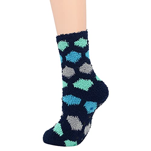 Zando Womens Fuzzy Socks With Grips For Women Athletic Pilates Socks Cozy Fluffy Socks Non-Slip Slipper Grip Socks Fleece Thick Socks Plush Warm Socks Super Soft Sleep Socks 5/Green Dot & Striped #TOP5