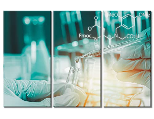 Image of Clinical Laboratory Artwork Canvas Wall Art Scientist Hand Holding Test Tubes Laboratory Research Painting Bedroom Living Room 3 Pieces Wall Decor for Living Room Framed Ready to Hang , 60 inchWx40 inchH