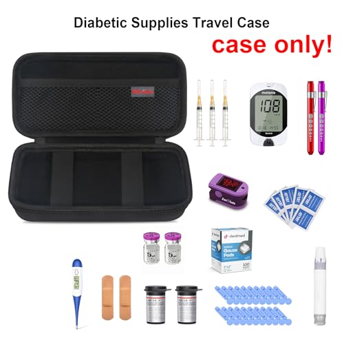 Image of Elonbo Diabetic Supplies Travel Case for Glucose Meter Diabetes Testing Kit | Portable Diabetes Testing Kit Storage Organizer Bag, Glucose Meter Insulin Pen Carrying Case for Test Strips Lancets, Black