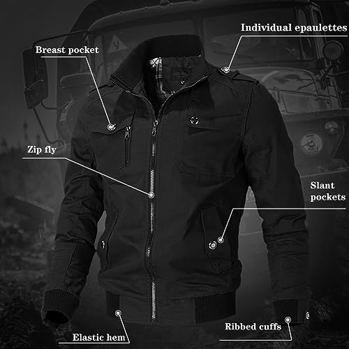 Oymyakon Men's Casual Military Jacket Stand Collar Jackets Coats Cotton Bomber Jackets with Shoulder Straps4