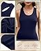 Locoowai 3 Pack Maternity Tank Tops Pregnancy Sleeveless Yoga Workout Cotton Shirts Scoop Neck Racer Back Athletic Tees(Navy Blue, Light Gray, Black,Small)