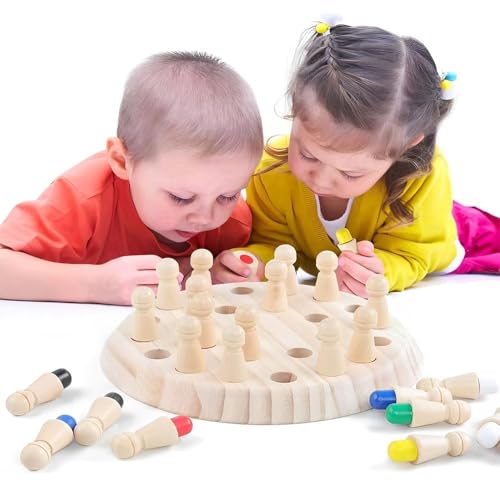 Image of Wooden Memory Match Stick Chess Game for Kids & Adults - Colorful Matching Board Game, Brain Training & Strategy Toy, Educational Family Game for 2-4 Players (Memory Match Stick Chess Game)