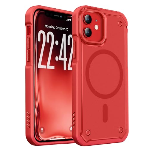 ORETECH Magnetic for iPhone 12 Case, [Compatible with MagSafe] [25 FT Shockproof ] 360° Rugged Armor Protection Matte Dual-Layer Shockproof iPhone 12 Pro Phone Case - Red