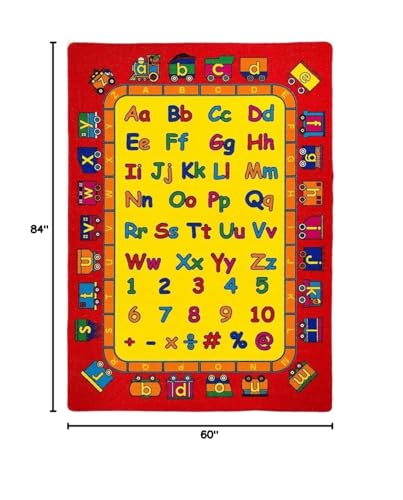 Kids/Baby Room/Daycare/Classroom/Playroom Area Rug. ABC’s Alphabet. Numbers. Train. Educational. Fun. Non-Slip Gel Back. Bright Colorful Vibrant Colors (5 Feet X 7 Feet)
