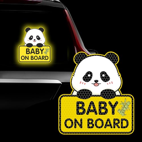Image of 2PCS Panda Baby On Board Sticker for Cars, Cute Highly Reflective Kids in Car Sticker Sign for Car Window Bumper Truck Auto Warning Decals (Yellow)