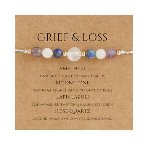 Fezodo Inspirational Encouragement Gifts for Women, Natural Healing Stones Bracelets Chistmas Valentines day Birthday Gift for Friends Women Men (Grief Loss)