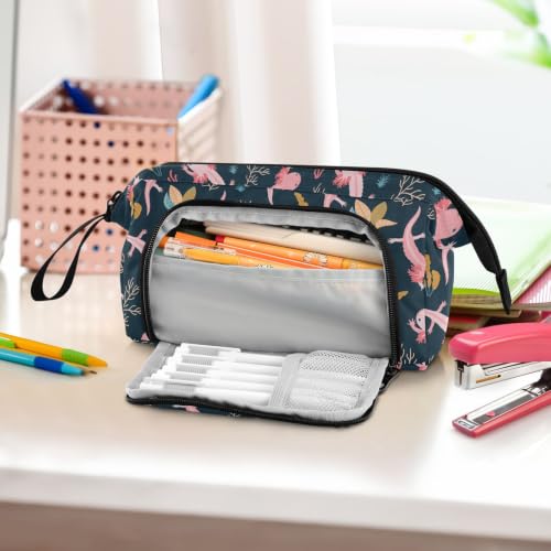 Image of Axolotls Print Pencil Case Pouch Big Capacity Pencil Bag Box Organizer Pen Case with Compartmens Stationery Organizer for Girls Boys Women School College Office