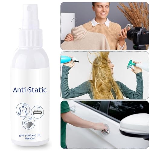 Antistatik Spray Kleidung, Anti Static Spray, für Kleidung, Textilien, Möbel und Auto, Reduziert Statische Aufladung, 80 ml