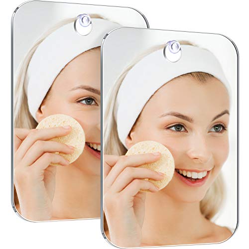 Blulu 2 Pieces Fogless Shower Mirror Anti-Fog Makeup Mirror Fogless Bathroom Shaving Mirror Fog-Free Shatterproof Travel Mirror Portable Wall Hanging Mirror with Removable Suction Cup, 6.7 x 5.1 Inch