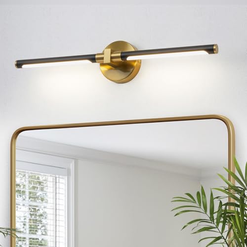 Image of 2026 Upgrade Black Brushed Gold Vanity Light, 18W Brighter 24 inch Gold Bathroom Light Fixtures Linear Modern LED Bathroom Lights Vanity Lighting Fixtures Over Mirror Light Bar, 360 Rotable 4000K CRI 90+
