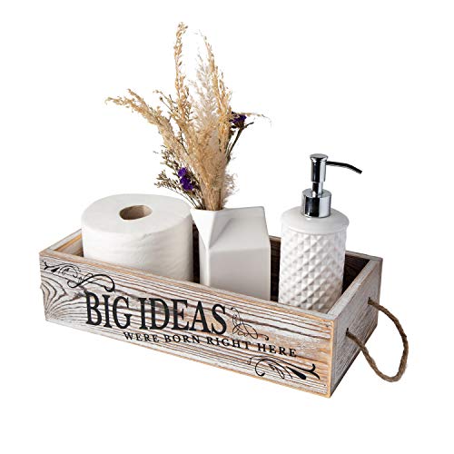Bathroom Decor Box, 2 Sides With Funny Sayings -Perfect For Farmhouse Bathroom Decor, Rustic Bathroom Decor, Funny Toilet Paper Holder - Rustic White #TOP26