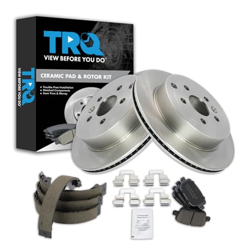 Image of TRQ Rear Brake Pad and Rotor Set Ceramic Parking Shoe Compatible with 2008-2012 Land Rover LR2