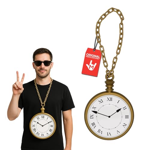 Morph Jumbo Clock Necklace Prop 10″ Oversized Clock on 16″ Chain White Rabbit Flavor Hip‑Hop Costume Accessory Lightweight Plastic Cosplay Halloween Decoration Morph Jumbo Clock Necklace Prop 10″ Oversized Clock on 16″ Chain White Rabbit Flavor Hip‑Hop Costume Accessory Lightweight Plastic Cosplay Halloween Decoration
