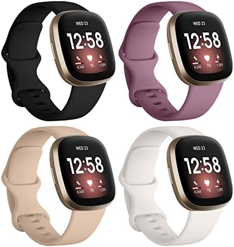 Dirrelo Compatible with Fitbit Versa 3/4 Bands & Sense 2 Bands for Women, Soft Replacement Sport Strap Band for Versa 3/4 Sense 2 Smart Watch (Large, Black/Smoke Violet/Milk Tea/Starlight)